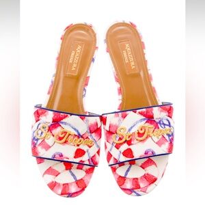 St. Tropez Embroidered Slide Sandals, Pink/white